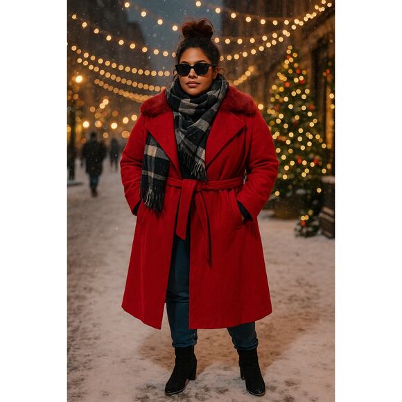 Lane Bryant Red Wool-Blend Coat w/ Removable Faux Fur Collar – Size 18/20 (NEW!) - Picture 4 of 5